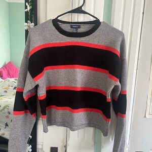 Gray, Red, and Black Striped Forever 21 Crewneck Sweater / Medium